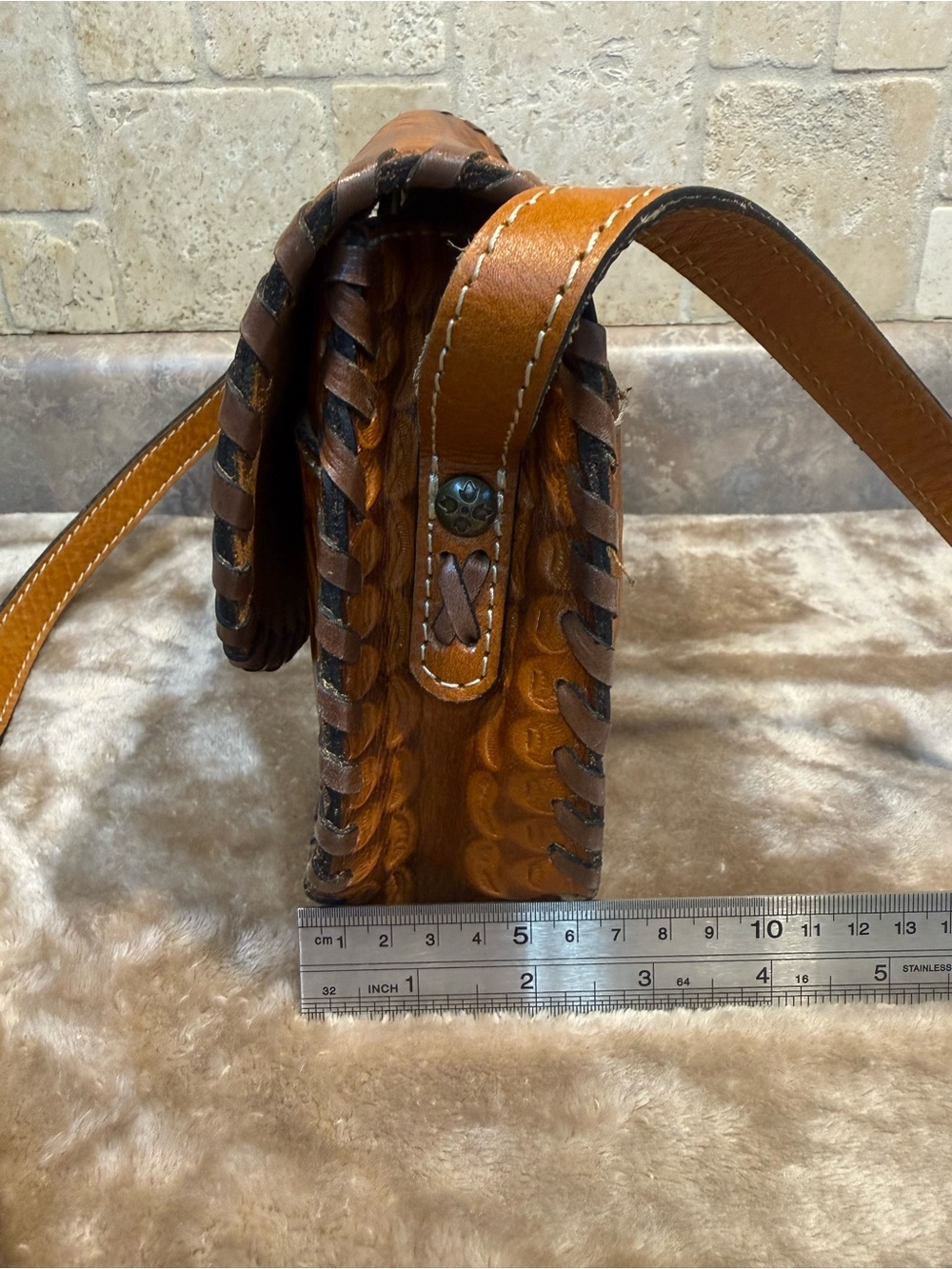 Patricia Nash Hand-Tooled Tan & Brown Leather Crossbody - Picture 2 of 6